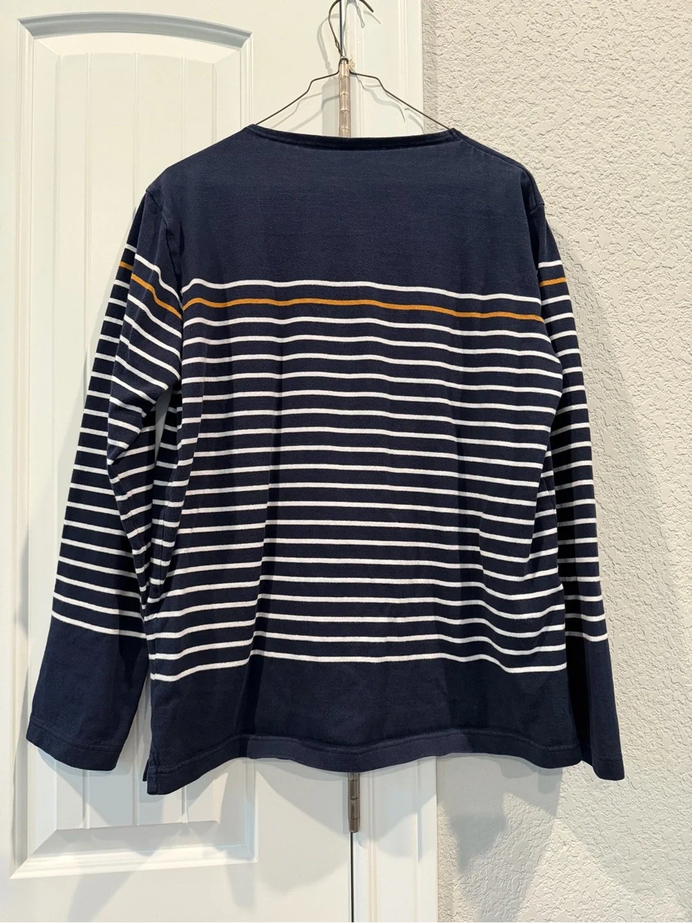 Uniqlo Navy, White and Mustard Striped Crew Sweater